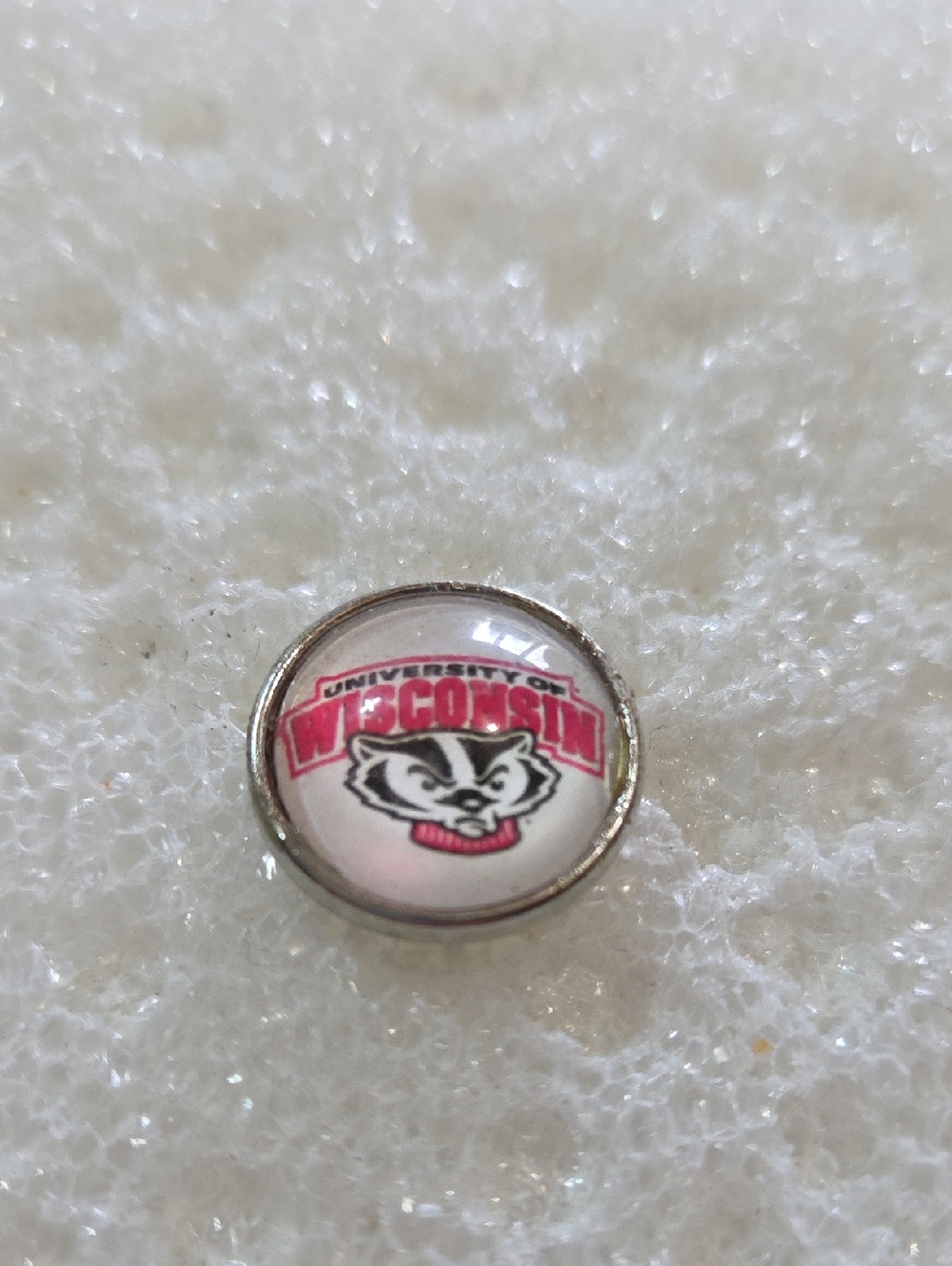 University of Wisconsin Bucky Badger Ginger Snqp Button Charm - Red & White